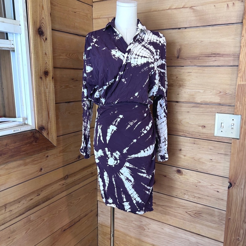 Raine Tie Dye Wrap Mini Dress Small Purple Boho Young Fabulous & Broke
